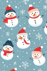 Cute Snowman Pattern on Light Blue Background