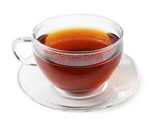 Refreshing black tea in cup isolated on white