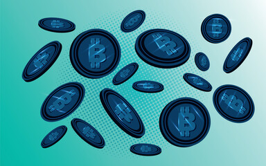 Bitcoin digital currency design. Vector bitcoin currency coin on turquoise background