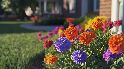 Vibrant Orange Purple and Red Flowers Blooming in a Sunlit Garden