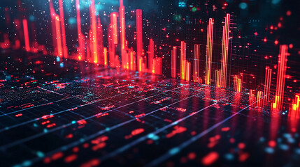 Abstract digital data visualization with vibrant red elements.