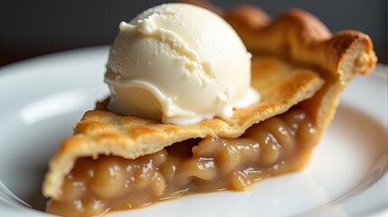Apple Pie Dessert with Ice Cream on White Plate A Delicious Indulgence
