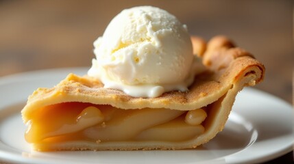 Apple Pie Dessert with Ice Cream on White Plate A Delicious Indulgence