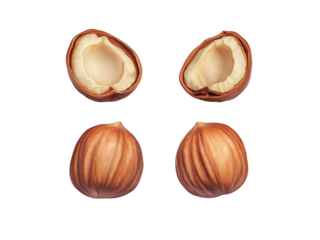 Falling Hazelnut isolated on white background, selective focus