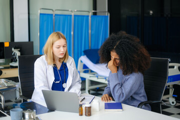 Professional healthcare scene featuring a doctor performing a patient checkup in a clinical setting