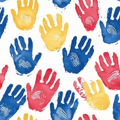 Fototapeta premium Vibrant and colorful handprinted pattern showcasing artistic designs that bring a unique touch to any creative project Seamless Texture concepts