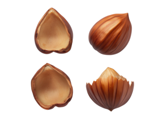 Falling Hazelnut isolated on white background, selective focus