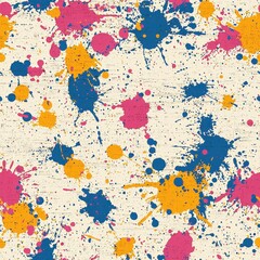 Vibrant colorful paint splatters creating a dynamic abstract pattern on a white canvas background for art inspiration Seamless Texture concepts