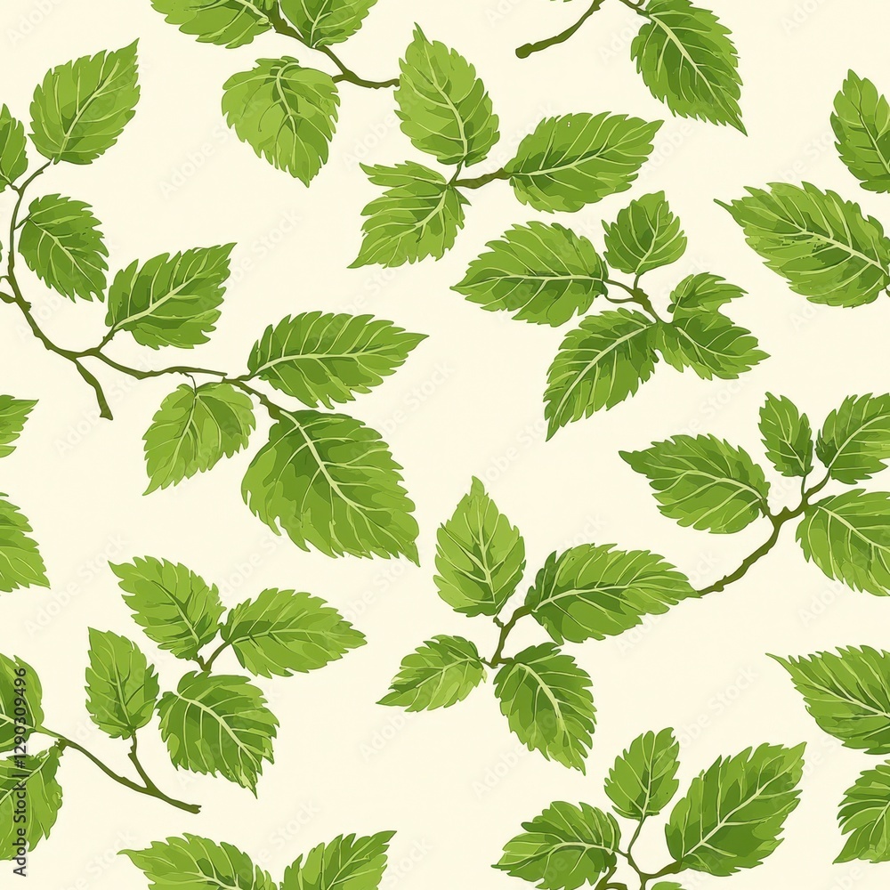 Poster elegant green leaf pattern creating a fresh and natural atmosphere with delicate leaf shapes seamles