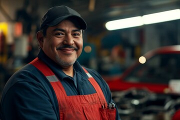Fototapeta premium portrait of man mechanic working with cars in auto repair shop