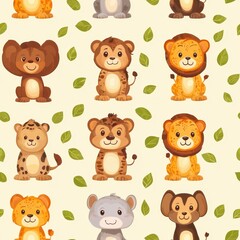 Adorable bunch of cute animals including kittens, puppies, and bunnies capturing joy and playful spirit Seamless Texture concepts