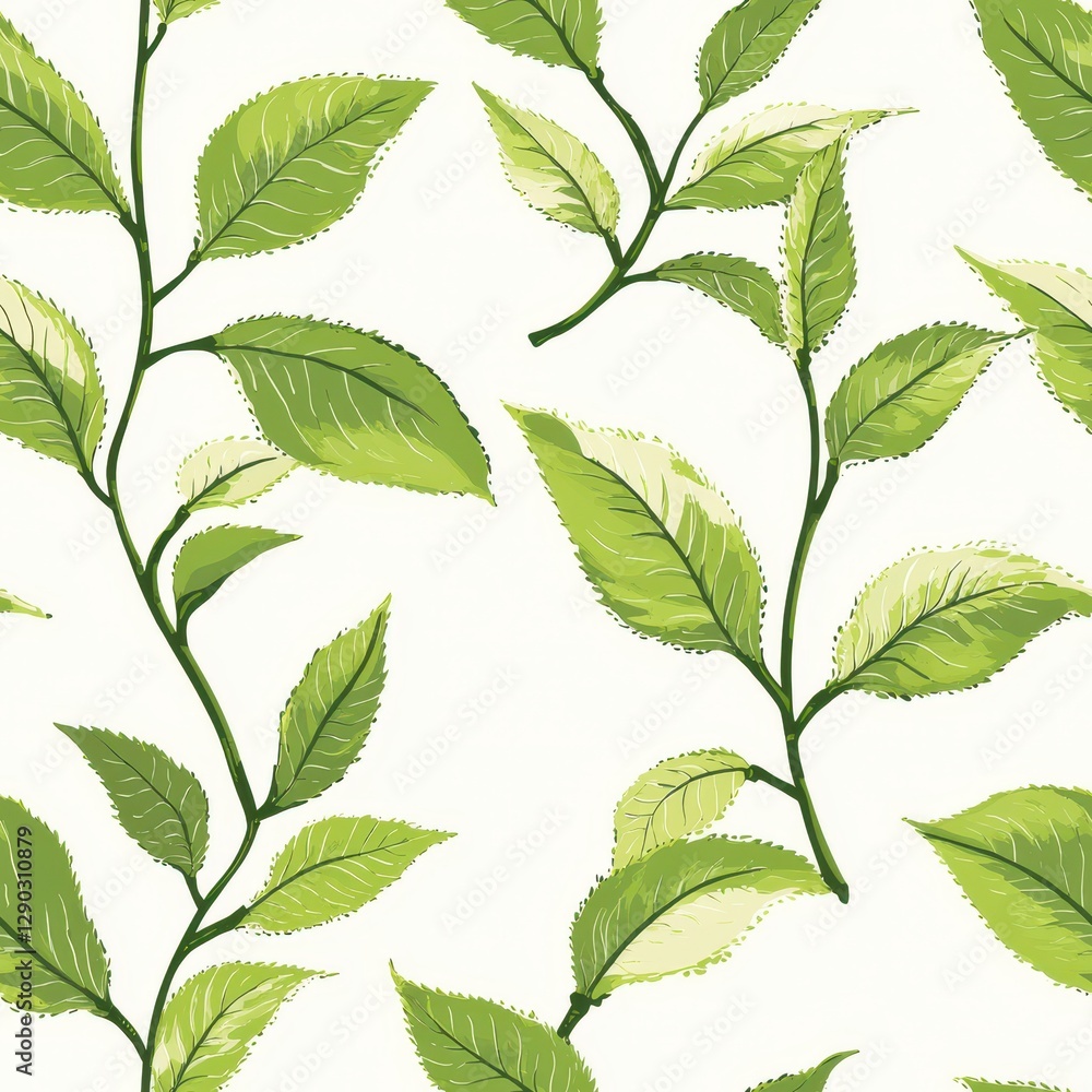 Poster elegant and intricate green leaf pattern showcasing nature's beauty in a repetitive and harmonious d