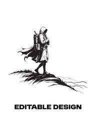 Naklejka premium illustration of a nomad walking on the desert