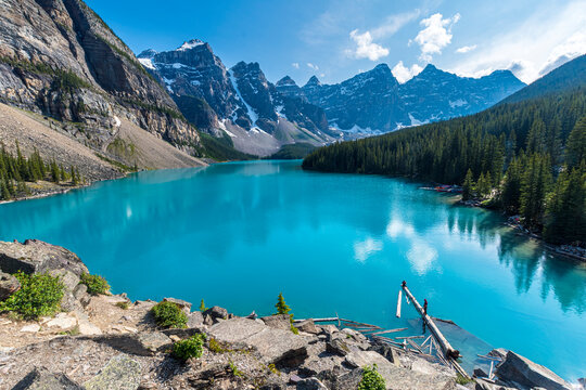 Moraine Lake, with its striking turquoise waters and majestic mountains, offers a breathtaking view that captivates every nature lover's heart with its serene beauty.