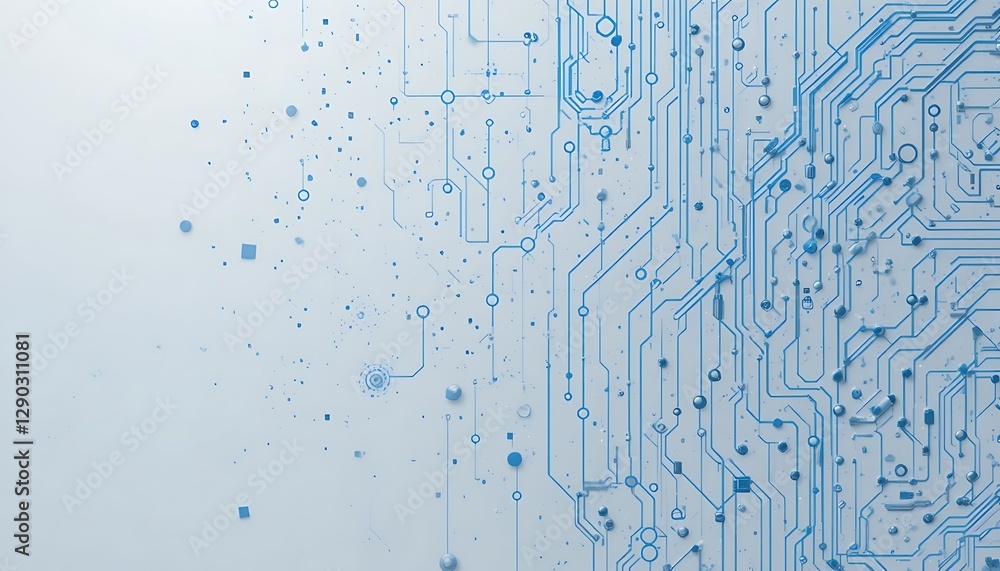 Poster blue circuit board layout displaying digital information flow