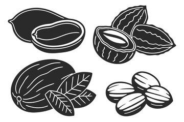 set of Nuts food silhouette vector illustration