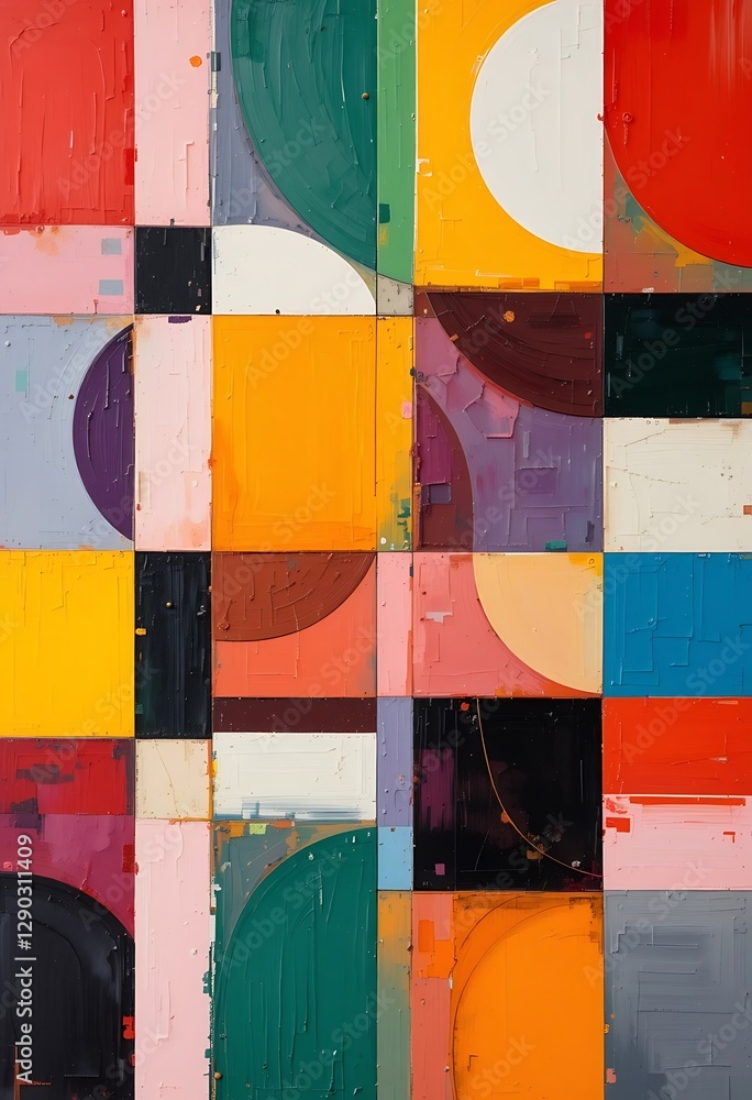 Poster an abstract painting featuring a colorful array of geometric shapes