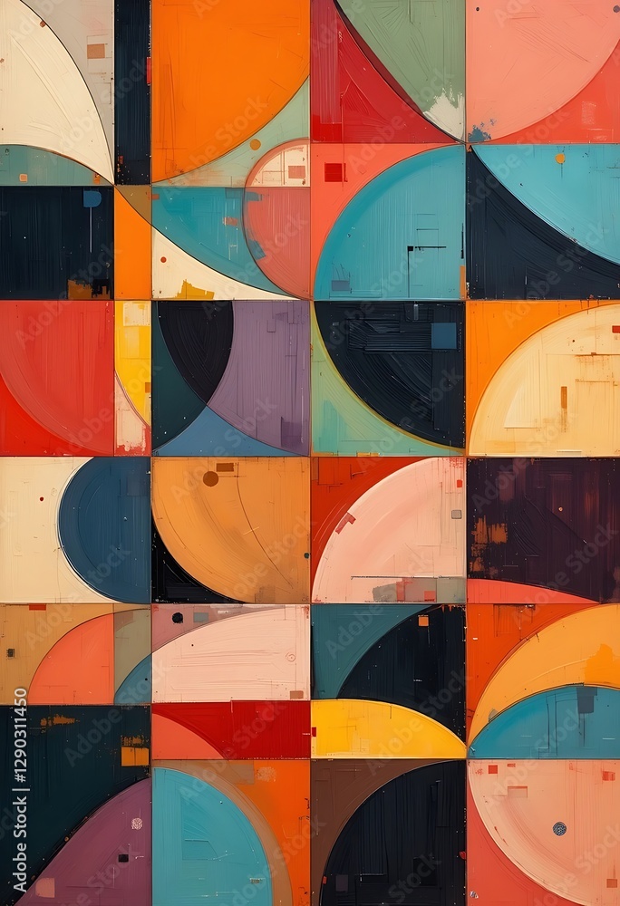 Poster colorful abstract art featuring shapes arranged in a grid pattern