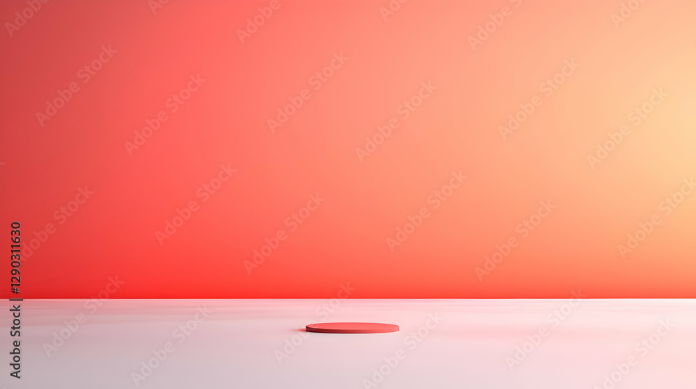 Poster coral pink and orange gradient background with minimal product display platform