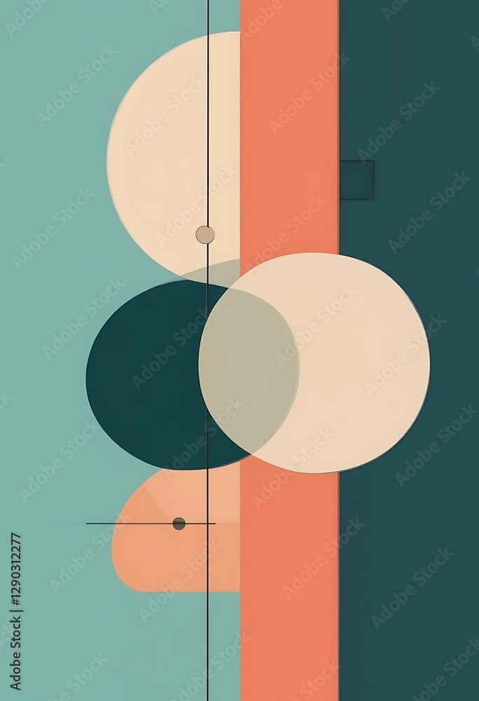 Poster graphic composition featuring shapes lines and color blocks