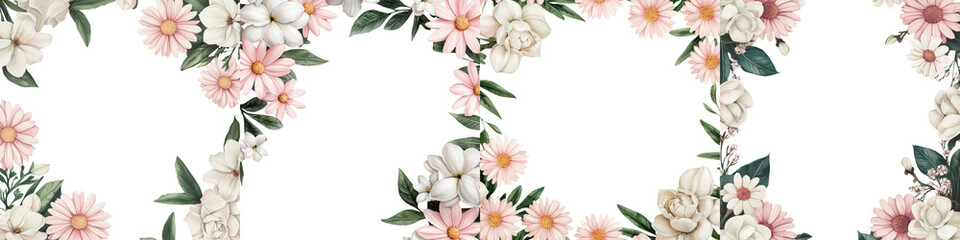Fototapeta premium Stunning floral background with an elegant arrangement of blooming flowers in soft pink and white hues This beautiful botanical pattern is perfect for spring summer or any occasion involving nature