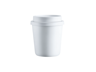 A simple white cup with a lid, commonly used for beverages on the go.