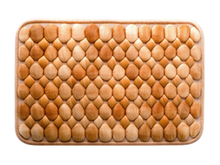 A textured mat featuring a pattern of oval shapes in shades of beige and brown.