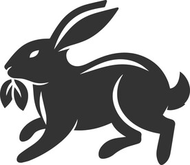 Rabbit hopping with a leaf in its mouth animal silhouette