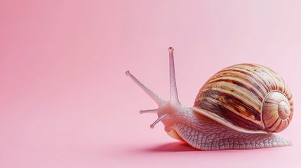 Snail crawling on pink background