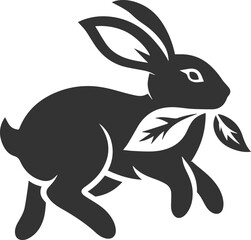 Rabbit hopping with a leaf in its mouth animal silhouette