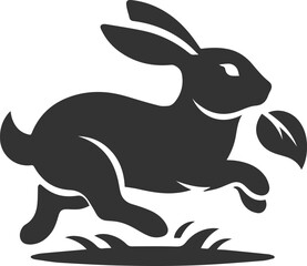 Rabbit hopping with a leaf in its mouth animal silhouette