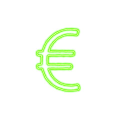 Obraz premium Icon euro sign from the flow of energy of green color. Shimmering neon