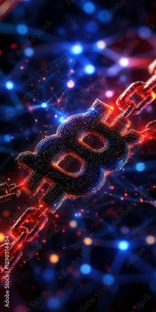 Wall mural abstract blockchain and cryptocurrency illustration with colorful lights