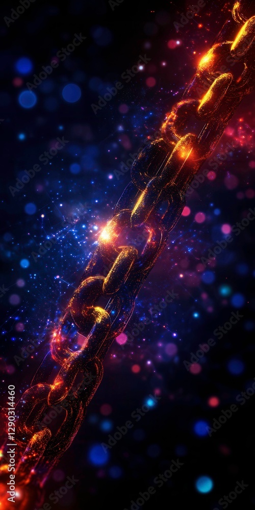 Wall mural futuristic blockchain chain link with abstract glowing effects and colors