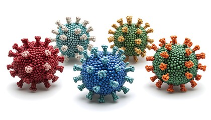 Colorful virus models on white background