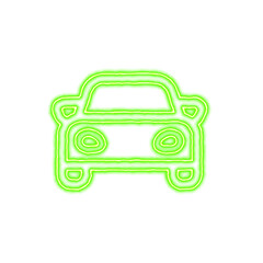 Icon car from the flow of energy of green color. Shimmering neon