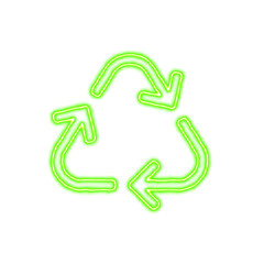 Icon recycle from the flow of energy of green color. Shimmering neon