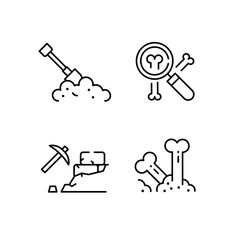 Archaeology icons. Archaeology tools and fossils icon set. Map, Shovel, Artifact, Fossil, Bones icons. Design signs for web pages, mobile apps, related to history. Vector illustration