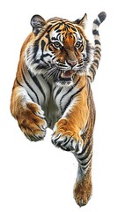 Naklejka premium Tiger leaping, fierce, action shot, wildlife, nature