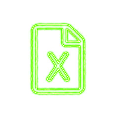 Icon file X from the flow of energy of green color. Shimmering neon