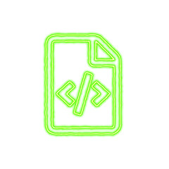 Icon file code from the flow of energy of green color. Shimmering neon