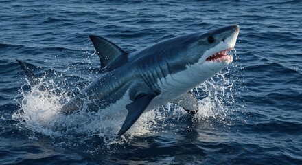 Fototapeta premium Great White Shark Leaping from the Ocean