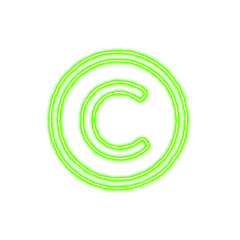 Icon copyright from the flow of energy of green color. Shimmering neon
