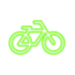 Icon bicycle from the flow of energy of green color. Shimmering neon