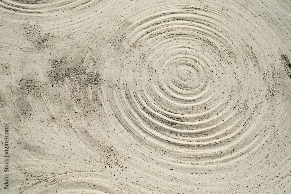 Poster Concentric circles in sand create textured pattern with subtle shadows