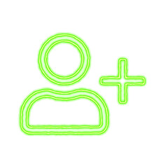 Icon user plus from the flow of energy of green color. Shimmering neon