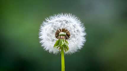 Closeup of a Fluffy White Dandelion Seed Head Against a Soft Green Background