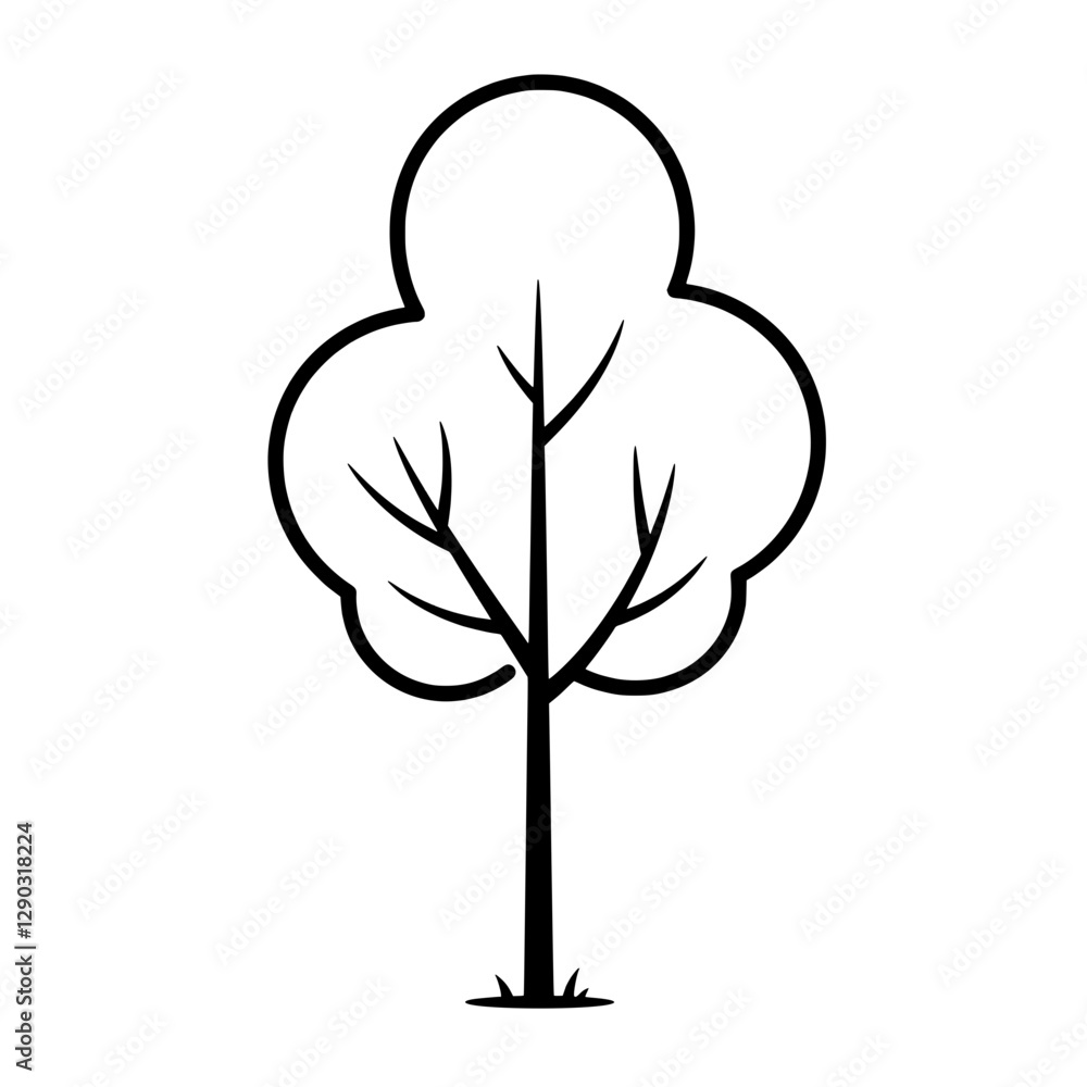 Poster simple tree outline: a minimalist graphic representation of a tree in a clean, artistic style, showc