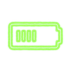 Icon battery half from the flow of energy of green color. Shimmering neon