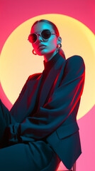 Obraz premium Elegant female model in duotone tones with sci fi inspired style